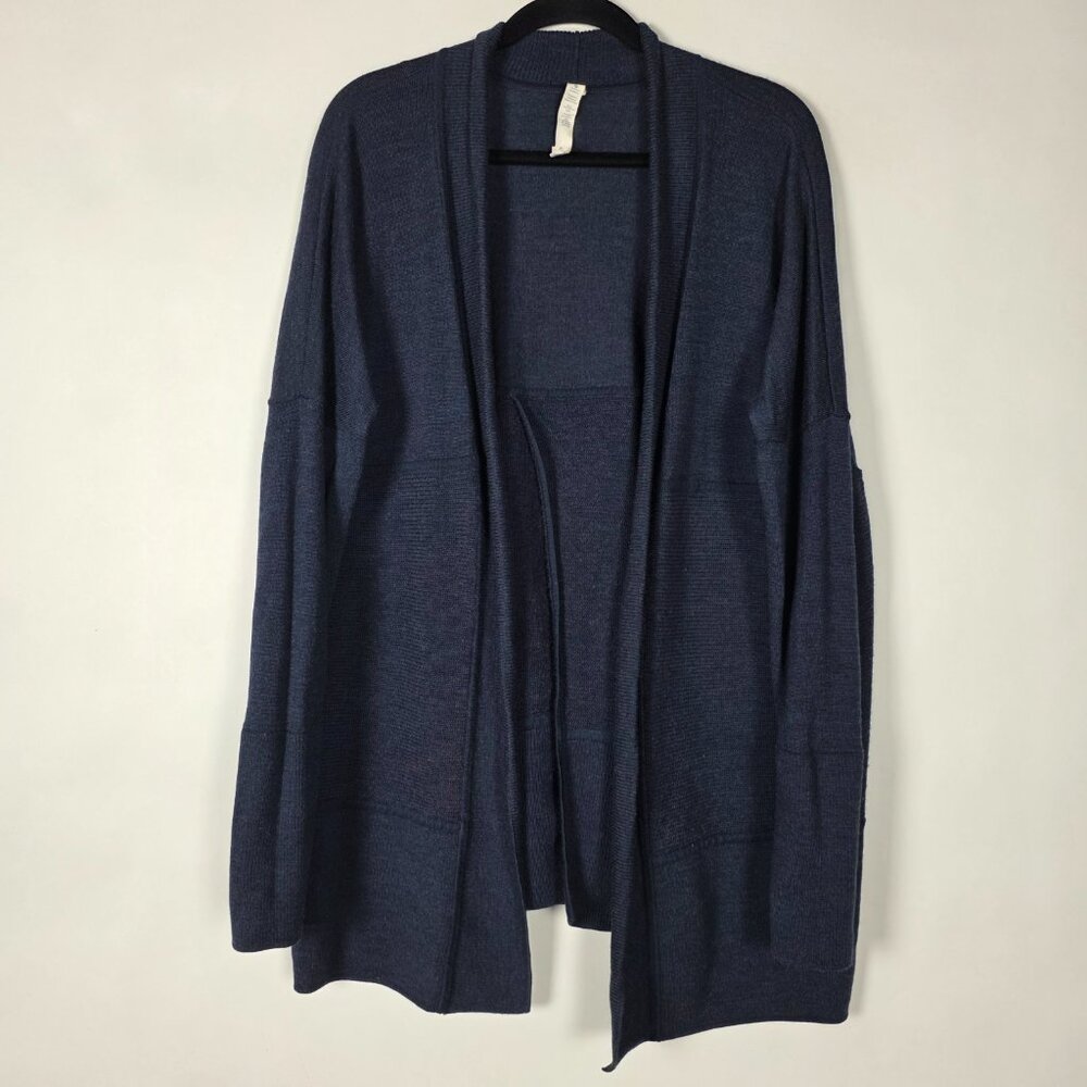 Lululemon Sit In Lotus Wrap Wool Womens Sz 10 Long Sleeve Blue Cardigan Sweater